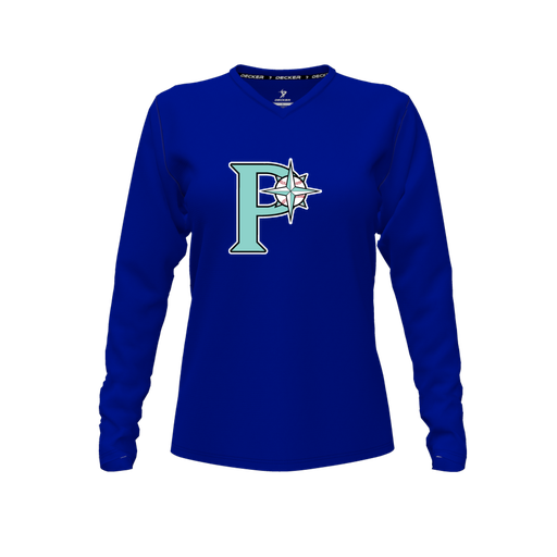 [FTLVCFRY-FYXS-LOGO1] Decker Comfort T-Shirt (Female Youth XS, Royal, V Neck, Logo 1, Long Sleeve)