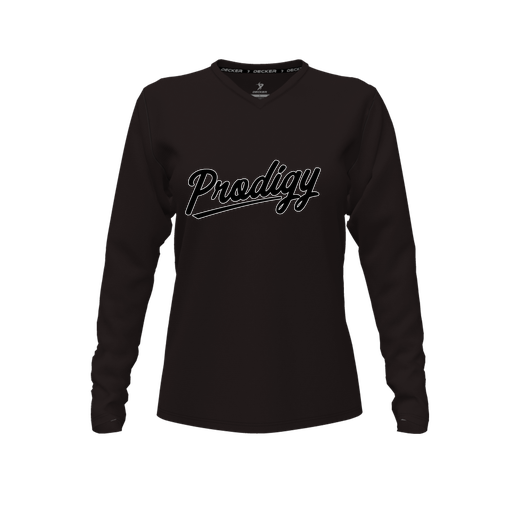 [FTLVPTBK-FYXS-LOGO2] Decker Performance T-Shirt (Female Youth XS, Black, V Neck, Logo 2, Long Sleeve)